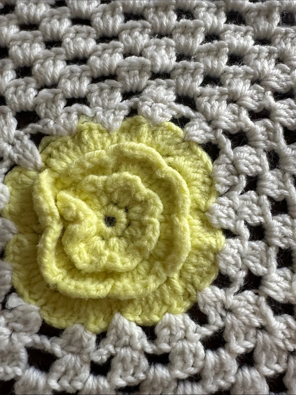 Crocheted Baby Throw Blanket - White with Pink, Yellow & Blue Floral Accents
